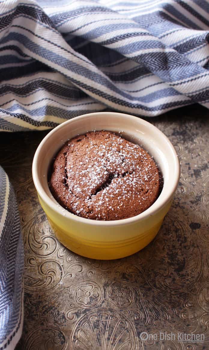 2 ingredient chocolate cake baked in a ramekin | one dish kitchen