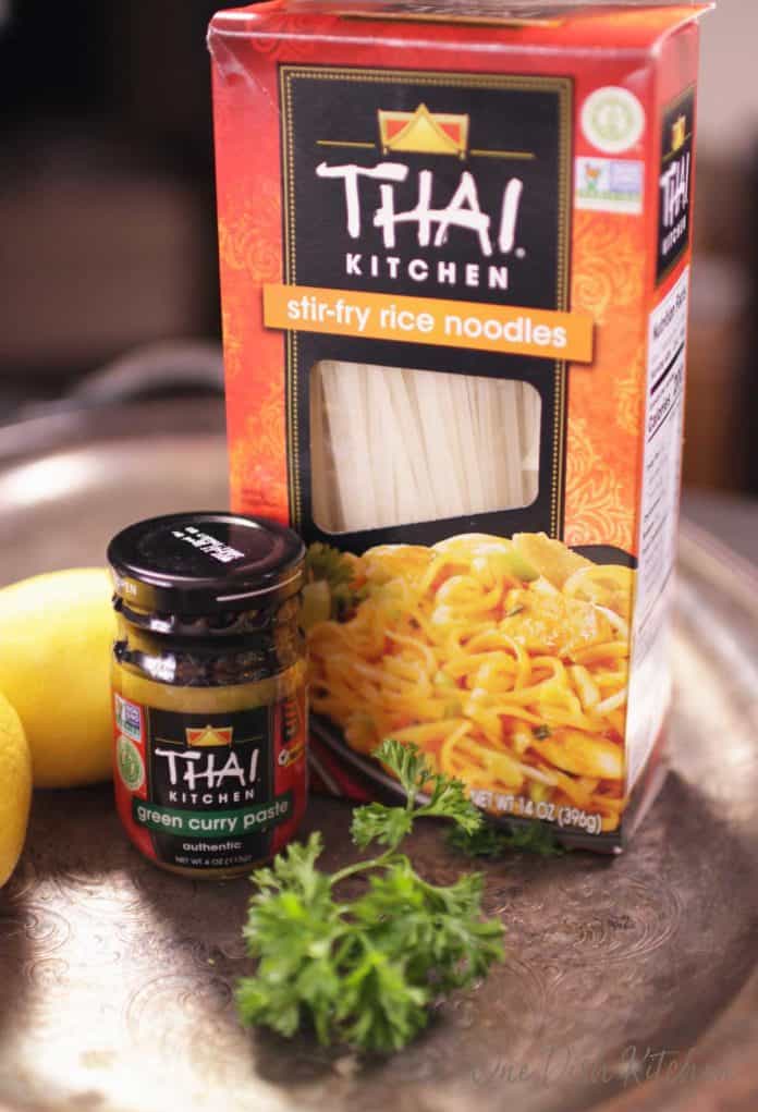 Thai green curry paste and rice noodles used in a green curry recipe | one dish kitchen