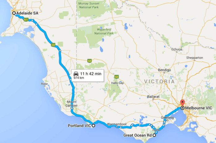 Things to see on Perth to Melbourne road trip. Perth to Melbourne road trip map