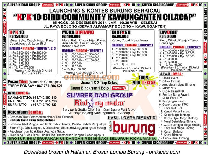 Brosur Lomba Burung Berkicau Samudera Bird Shop, Bangko, 4 Januari 2015