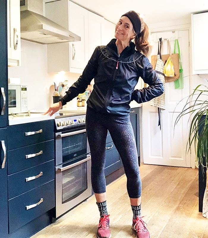 Best workout clothes for women - Sarah wears leggings and pink sneakers | 40plusstyle.com