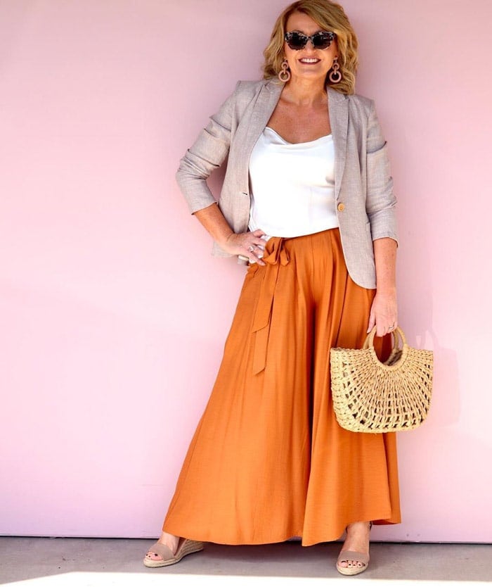 bright orange denim skirt
