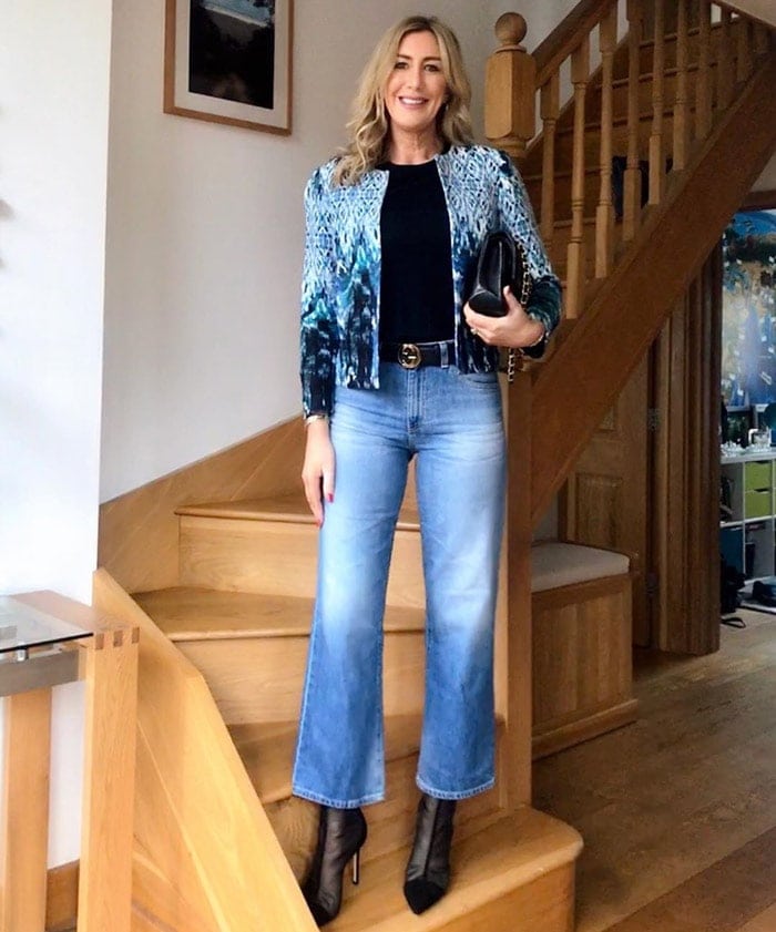 a short jacket and crop flare jeans outfit | 40plusstyle.com