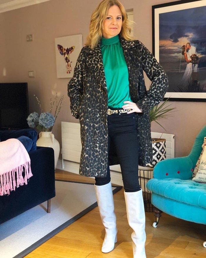 play with textures: silk top, wool coat | 40plusstyle.com