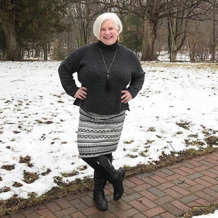 Best winter boots for women - Julie wears black riding boots | 40plusstyle.com