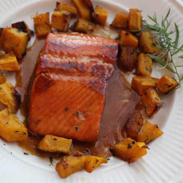 Roasted Pumpkin, shown with Bourbon Salmon. What a combo!