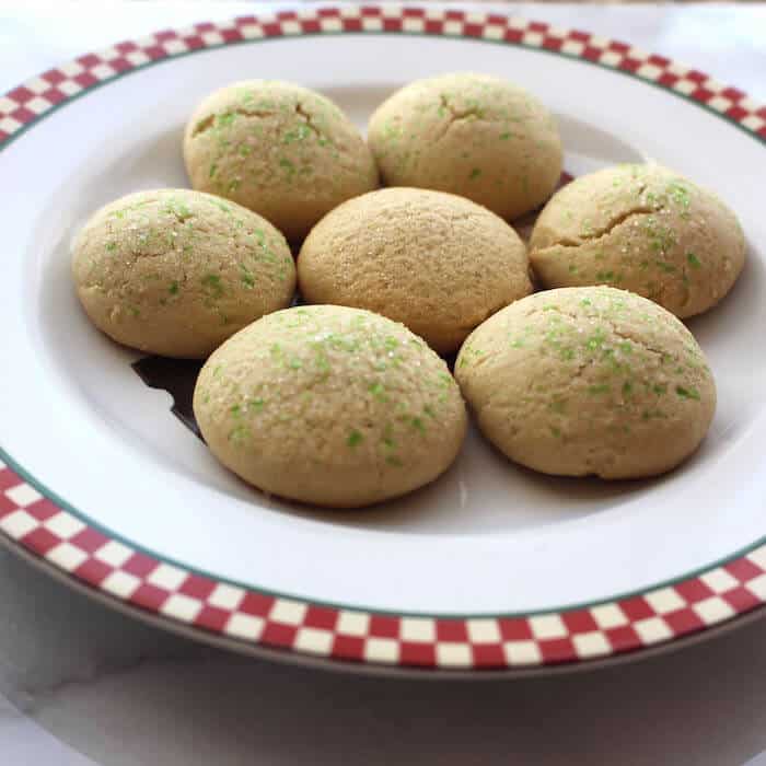Gluten Free Danish Sugar Cookies, using 4 cups of flour and baking for 9 minutes. Too dry! Use 3 cups instead.