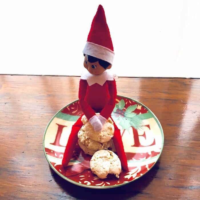 "Who me?" says El Cocinero, the mischievous elf. "I didn't take a bite out of your Coconut Kiss!" Luckily, the Coconut Kiss Cookie recipe makes a LOT of cookies and they are only about 59 calories each. So have a couple!