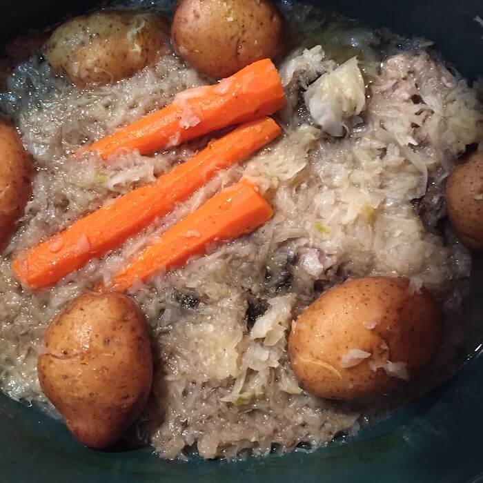 Ribs & Sauerkraut, a good slow cooker meal.