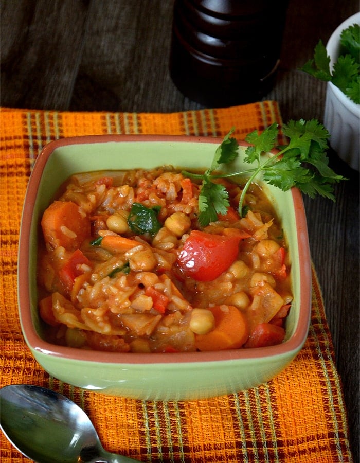 Vegan Spicy Peanut Stew with Rice and Chickpeas