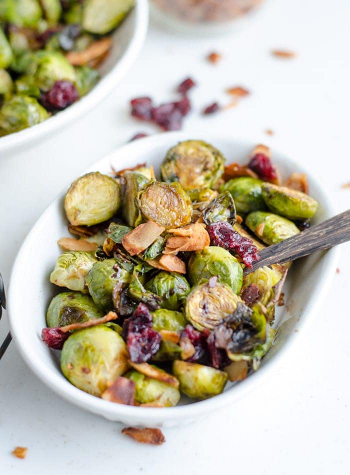 Thanksgiving Balsamic Glazed Brussel Sprouts with Maple Syrup and Cranberries