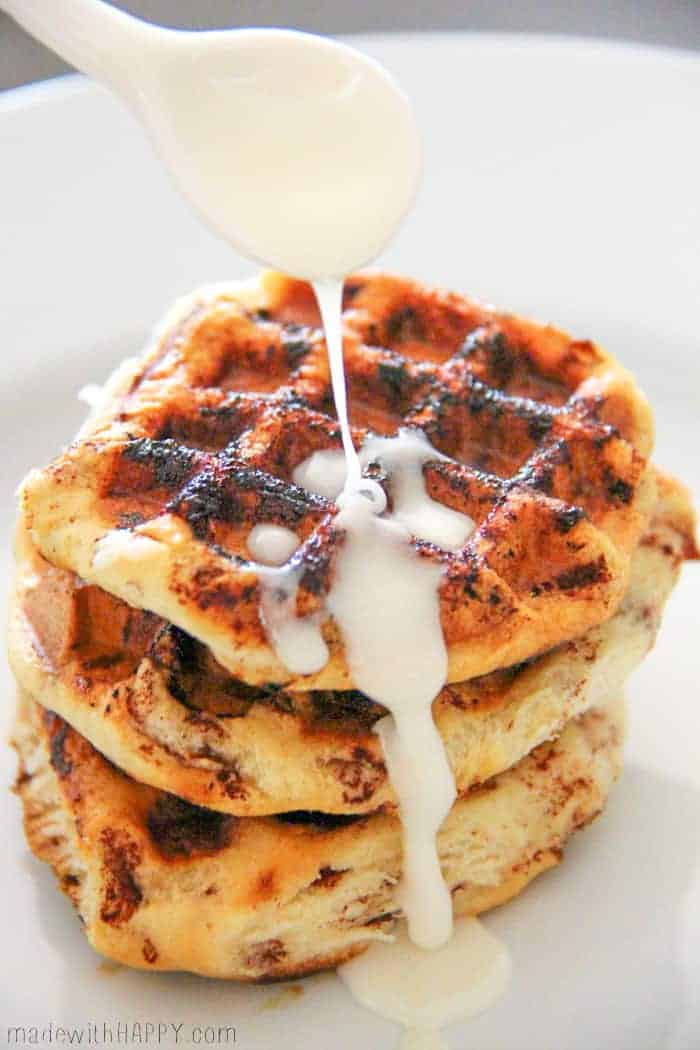 Cinnamon Roll Waffles with Cream Cheese Glaze