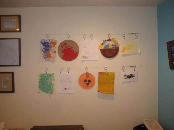 DIY Art Display. Simple Modern Art Display for children's art. Ideas for displaying kids art projects. DIY Projects for kids art!