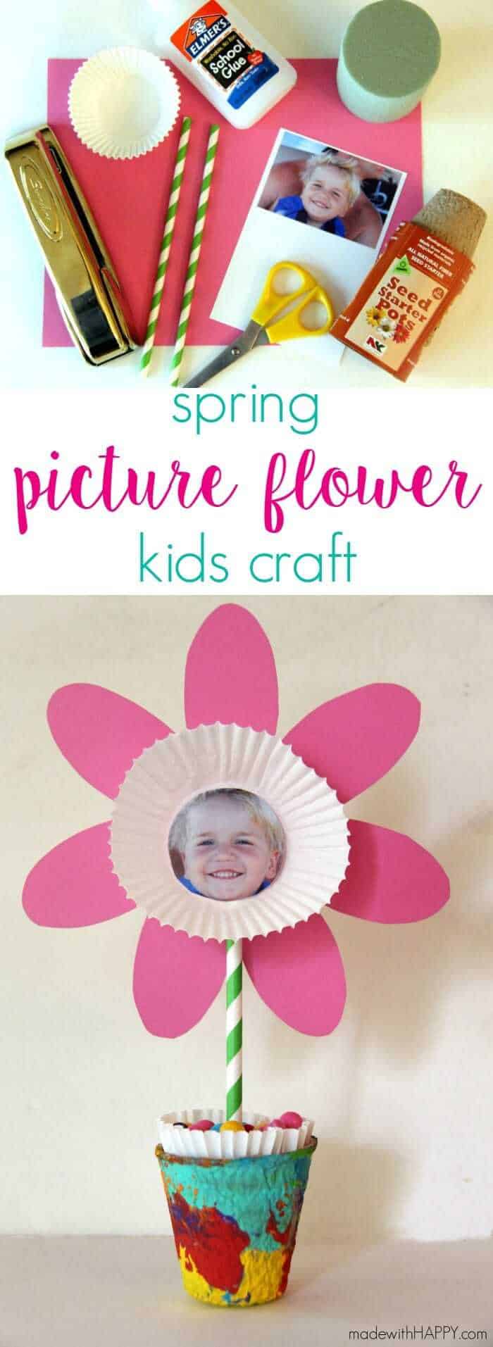 Paper Flower Kids Craft | Cute Picture and Free Printable Flower Craft | Perfect Mother's Day Kids Craft | Spring Flower Kids Craft | www.madewithHAPPY.com