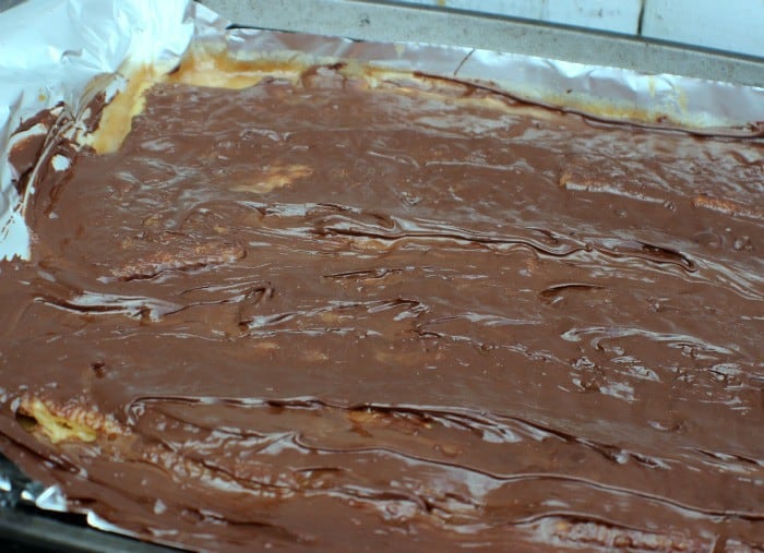 Cracker Candy with chocolate spread out.