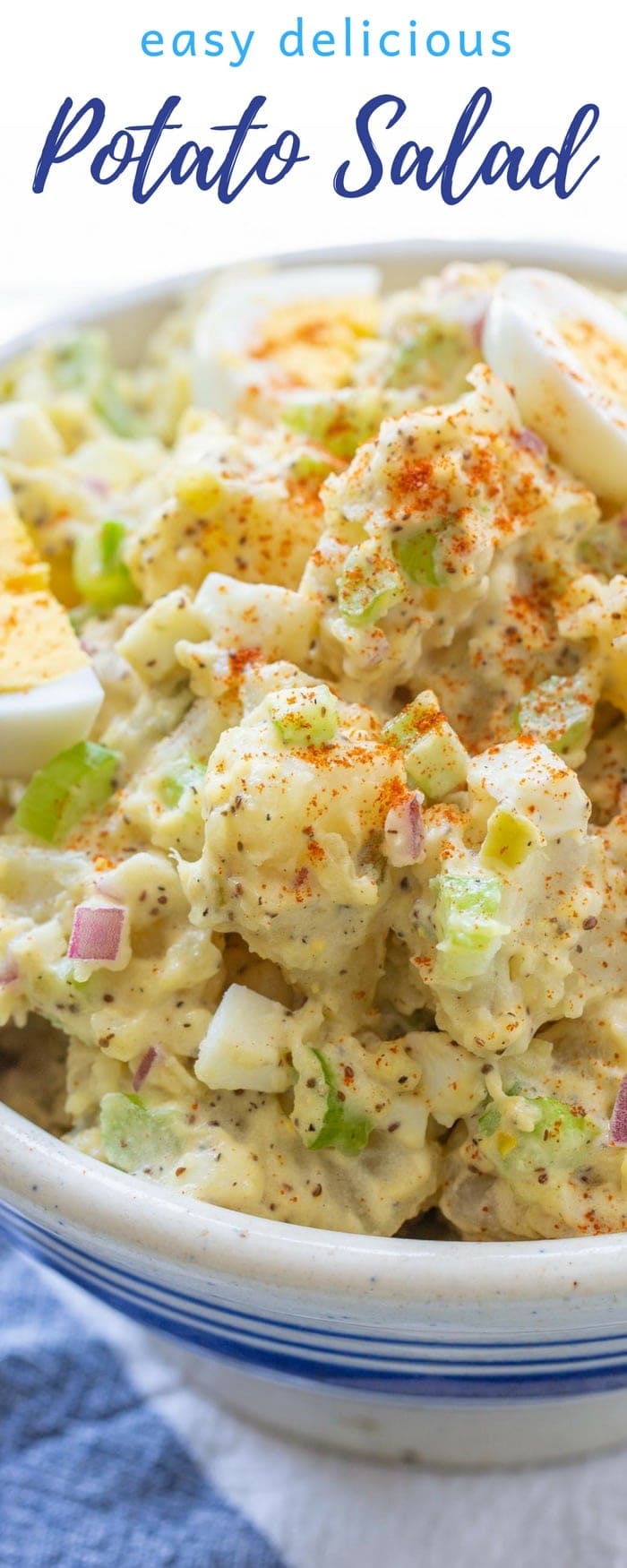 Creamy Potato Salad - an easy crowd pleaser perfect for BBQ's and potlucks, and always a family favorite! www.savingdessert.com #savingroomfordessert #potatosalad #summersalad #picnic #potato #creamypotatosalad #traditionalpotatosalad #southernpotatosalad