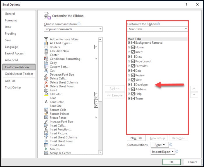 Add developer tab to ribbon.