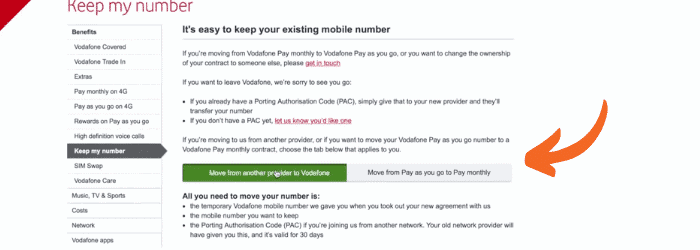 step 1 steps keep number vodafone