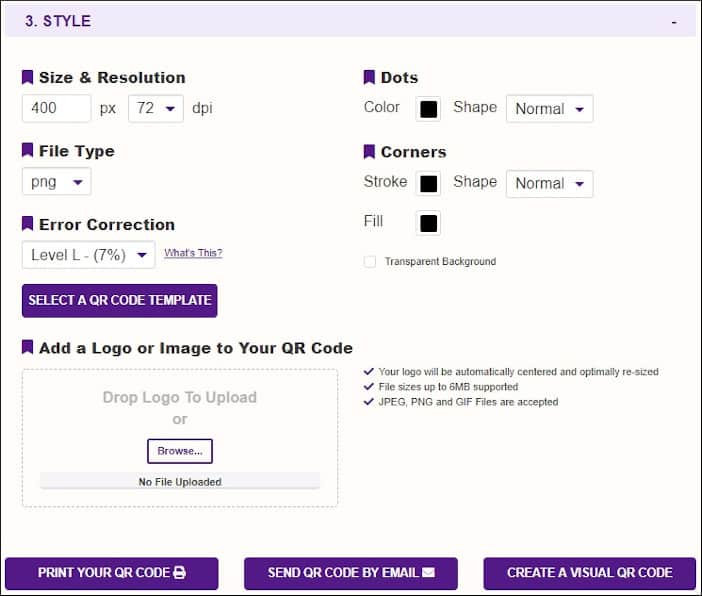 change qr code resolution and image type