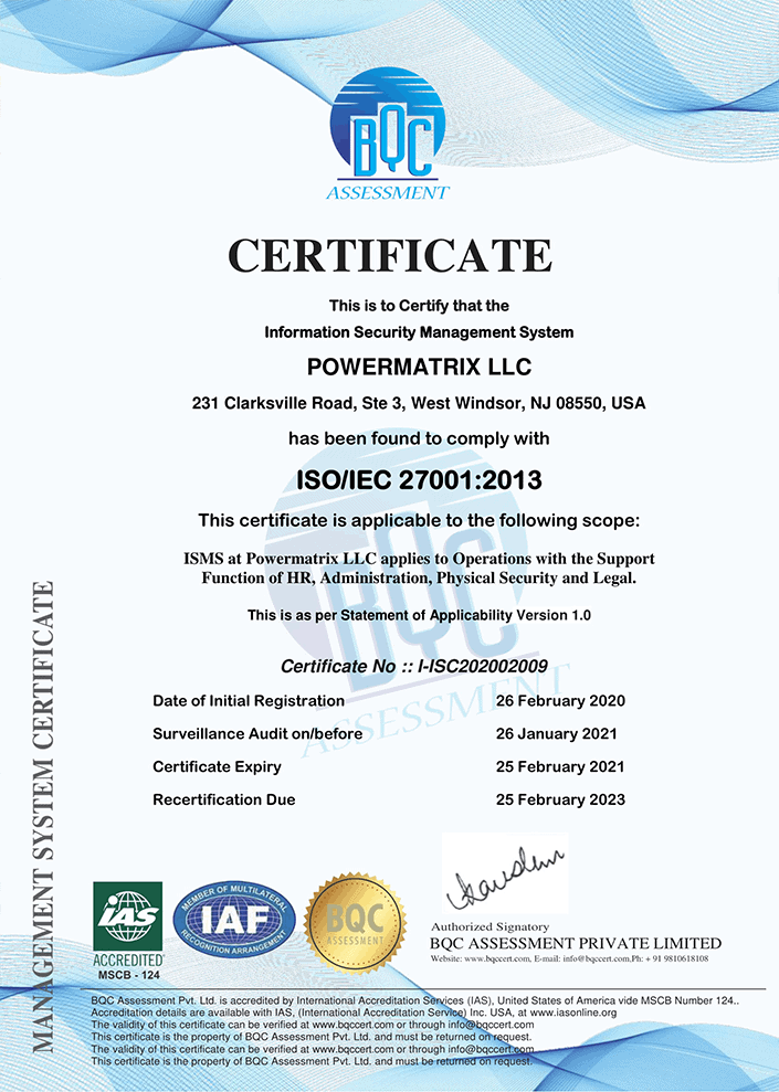 Powermatrix / Enerex - ISO 27001 Certification