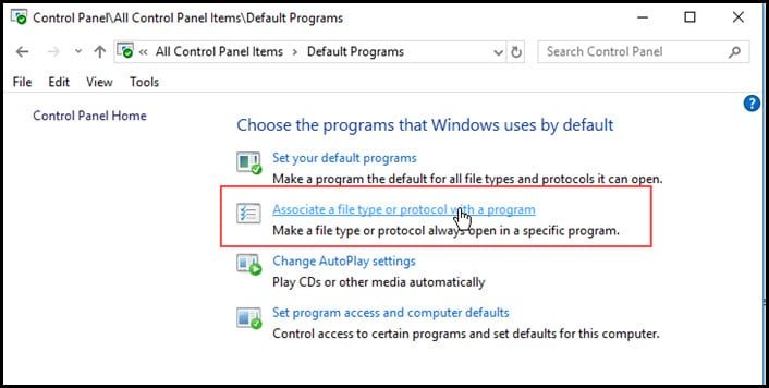 choosing option to map file associations