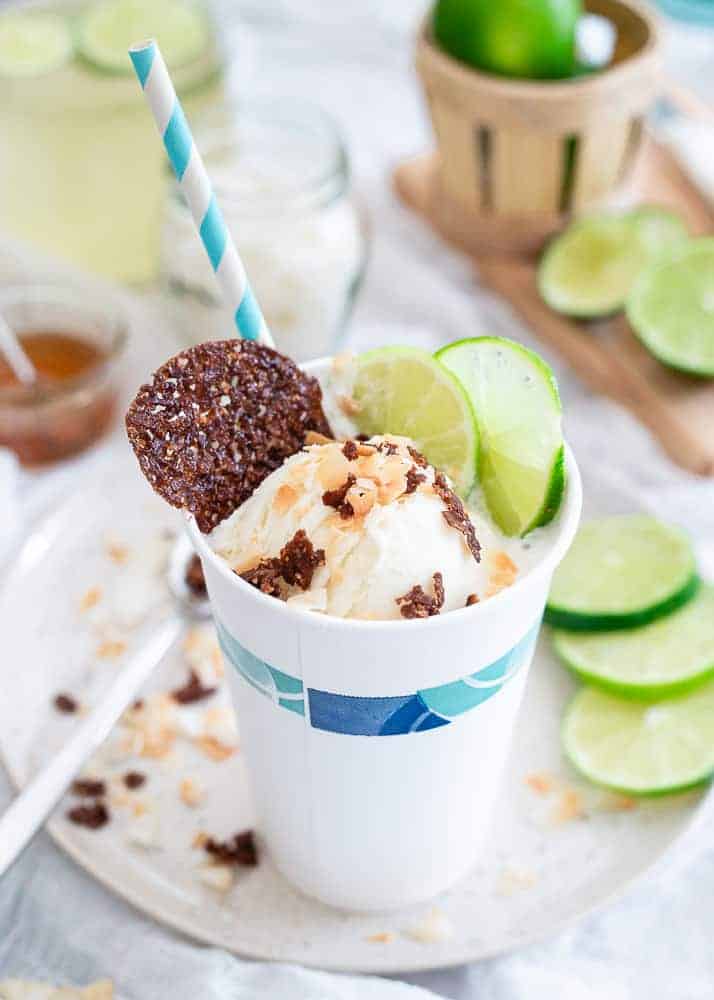 Coconut Lime Ice Cream Float with Toasted Coconut Cashew Crisps