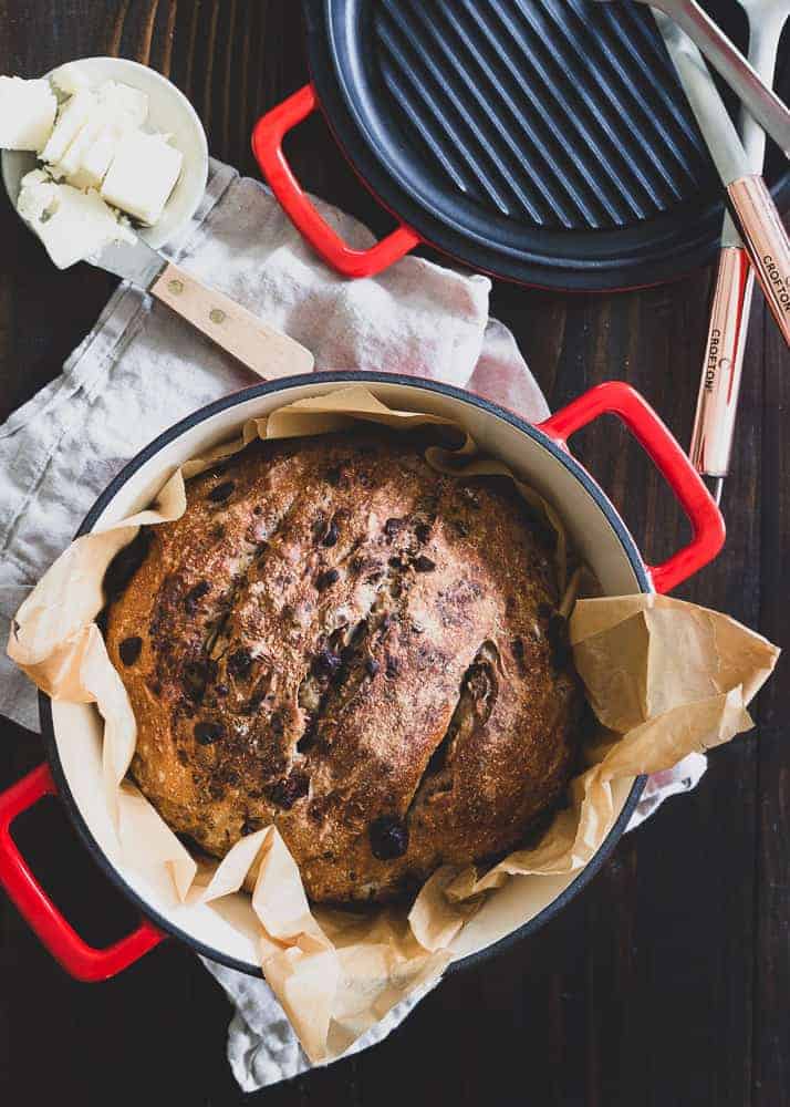 Dark Chocolate Cranberry Walnut Dutch Oven Bread