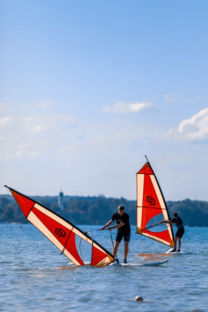 Ich während dem Windsurfkurs am Starnberger See