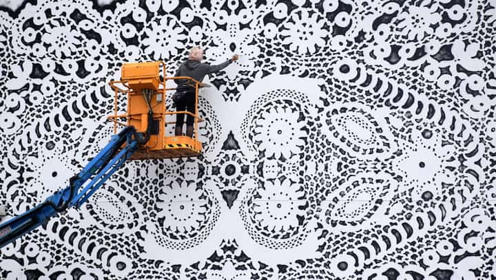 New Lace Street Art Created with Ceramic, Textile, and Spray Paint by NeSpoon - @This Is Colossal 1 NeSpoon