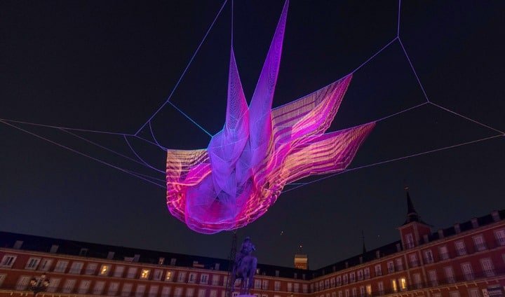 Janet Echelman Suspends Time-Inspired Net Sculpture Over Madrid's Plaza Mayor 1 Time-Inspired Net Sculpture