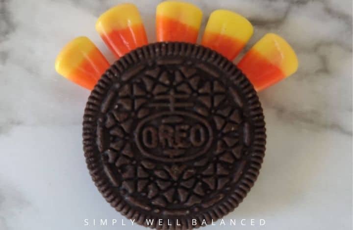 oreo cookie with candy corn turkey feathes