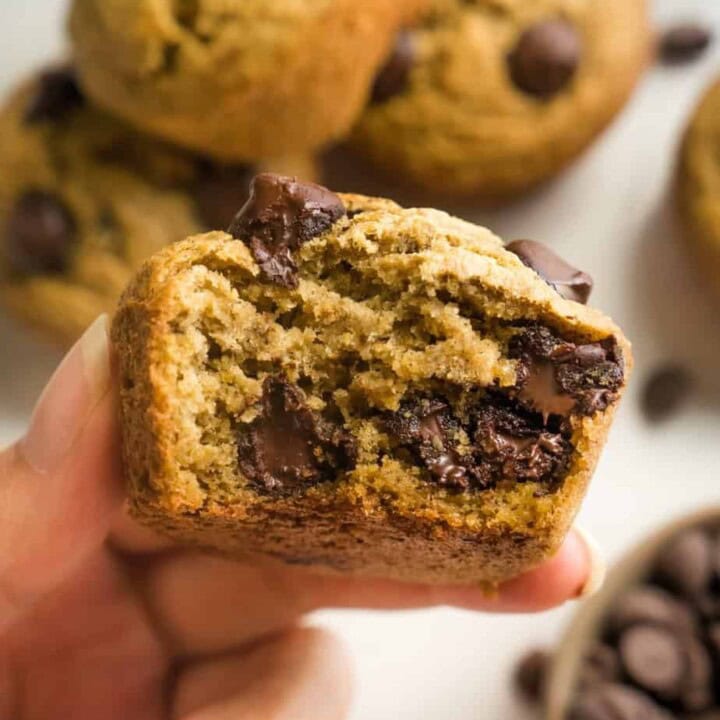 holding a chocolate oatmeal muffin