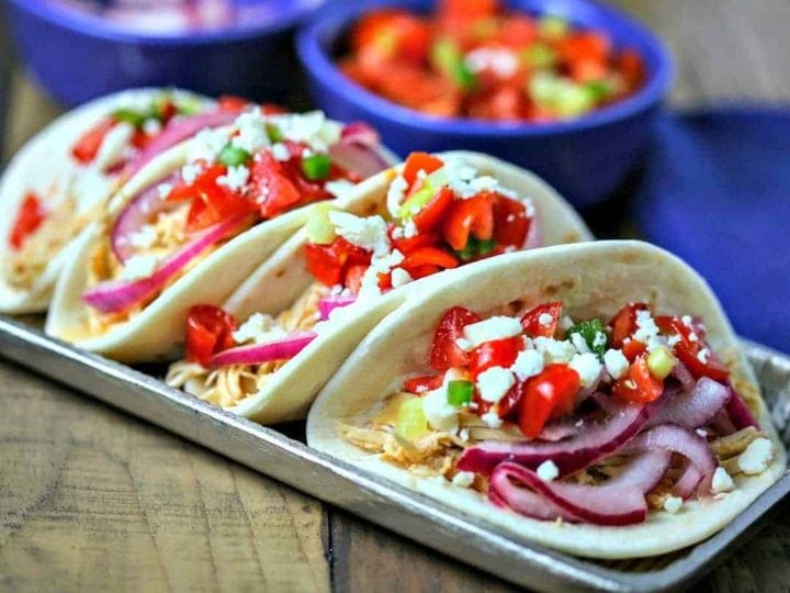 Smoky Chicken Street Tacos with Pickled Red Onions