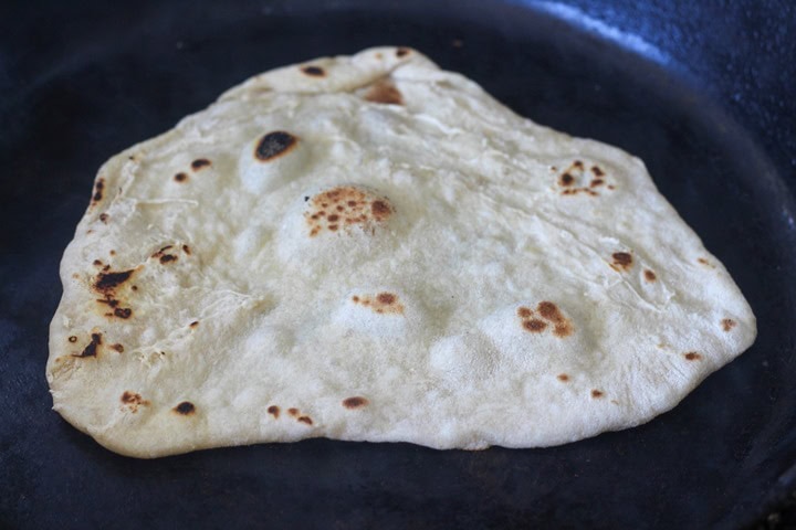 frying flatbread in the pan