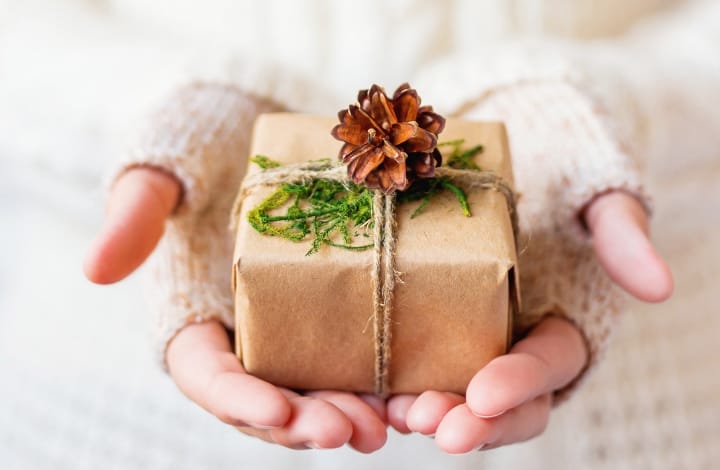 A simply wrapped minimalist gift