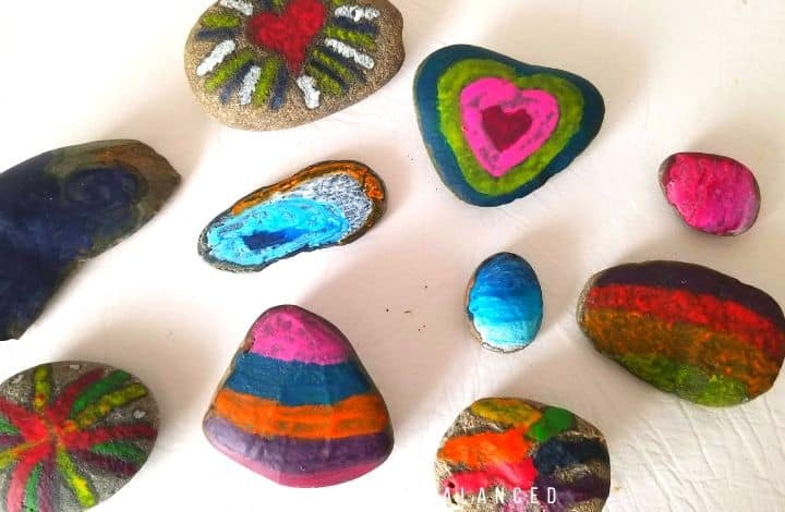 Melted crayon rock art activity for kids
