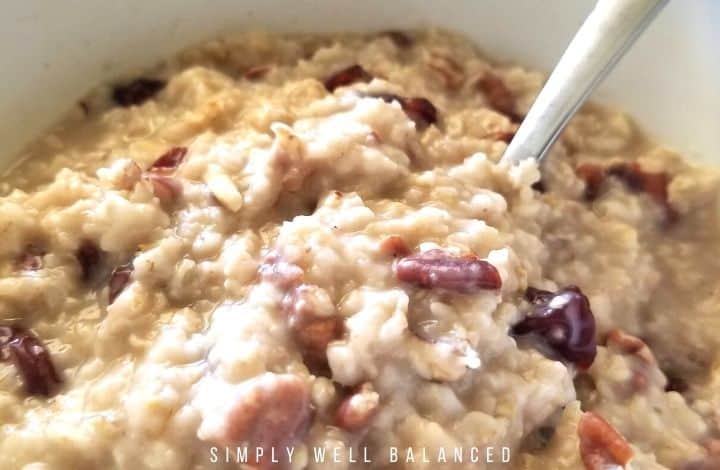 Spiced chai latte oatmeal with dried cherries and pecans