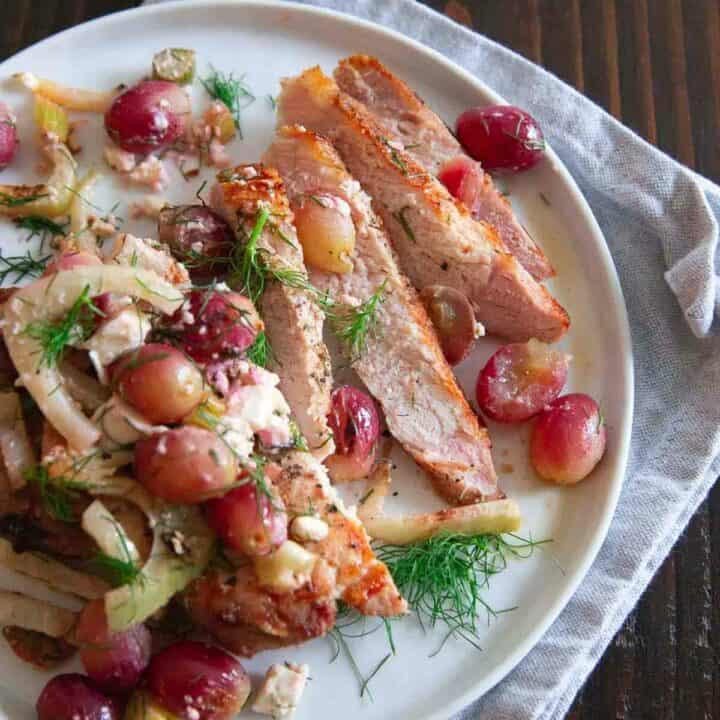Grilled Pork Chops with Grapes and Fennel