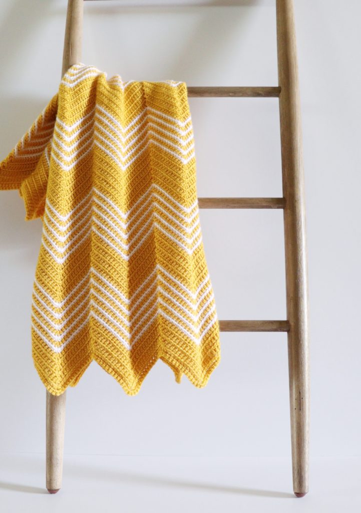 Crochet Gold Front Loop Chevron Blanket
