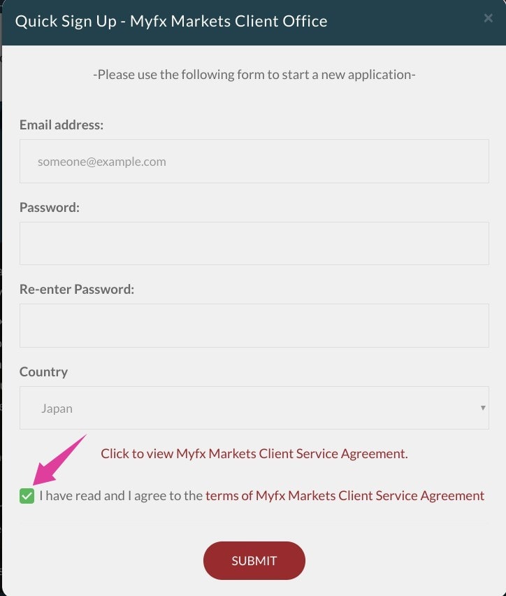 Myfx Marketsクライアントポータルのメールアドレスとパスワードの設定