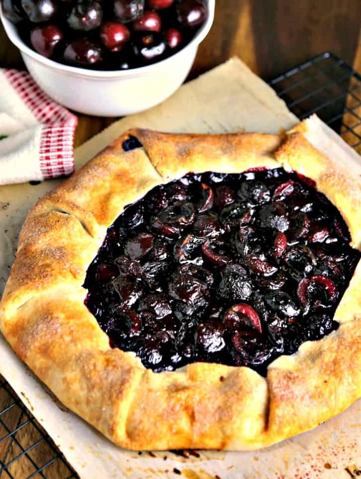 Rustic Cherry Tart made with homemade pie dough and fresh sweet cherries