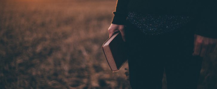 person holding a Bible in the field