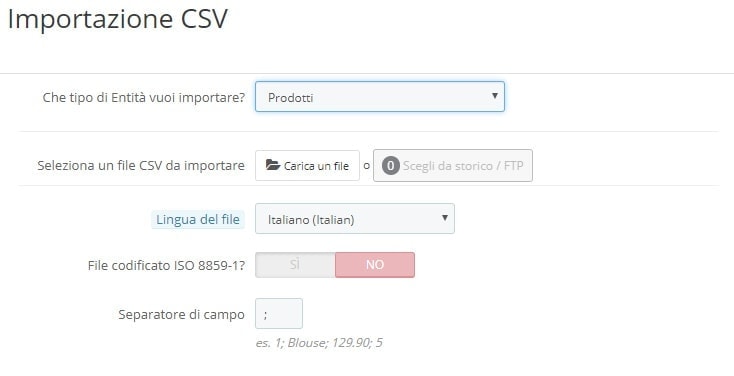 Importare prodotti in prestashop