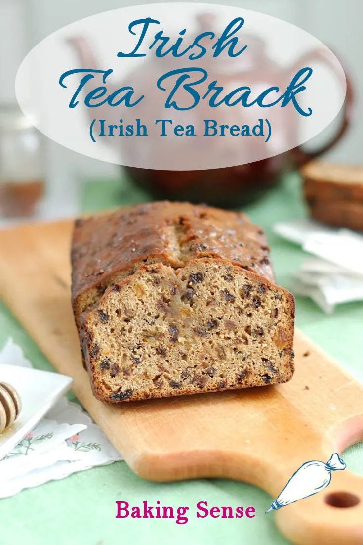 Irish Tea Brack is a not-too-sweet quick bread that is moist with dried fruits that have been soaked in strong black tea. The honey glaze is brushed on when the loaf is hot from the oven. #recipe #irish #easy #quickbread #traditional #noyeast #