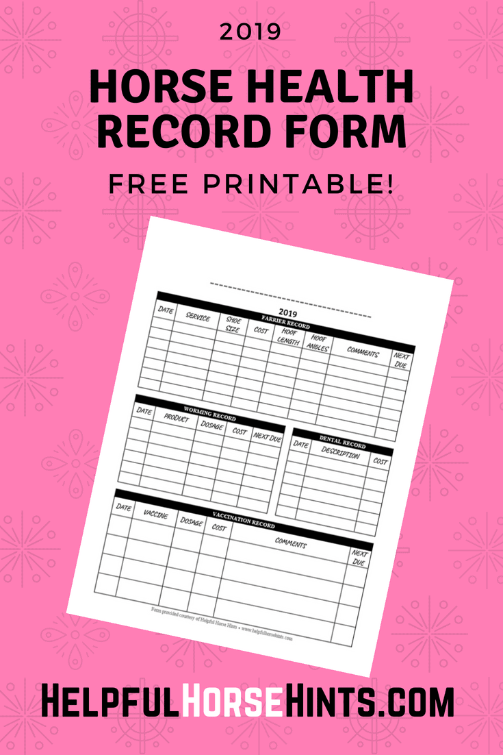 Horse Health Record Form FREE Printable PDF Helpful Horse Hints