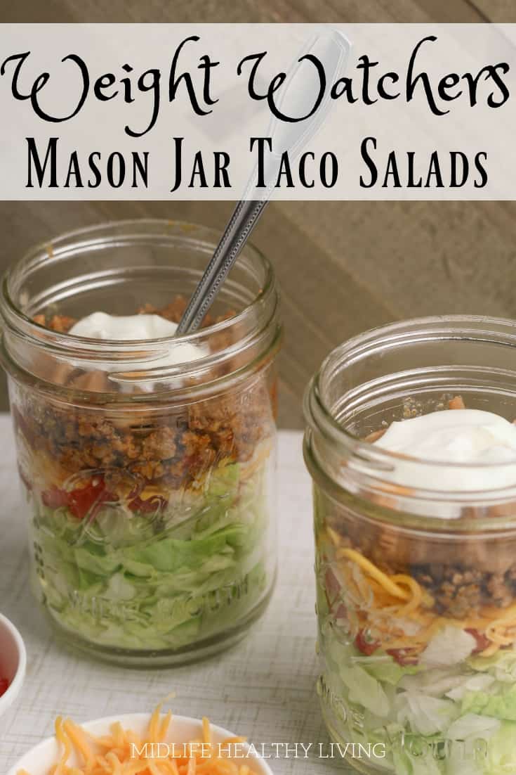 Have you tried making mason jar salads?! Give this taco salad in a jar a try and you'll be hooked! This easy to make and prep salad is the perfect Weight Watchers lunch recipe.