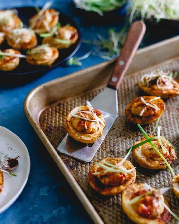 Spicy Hummus Stuffed Roasted Potato Cups