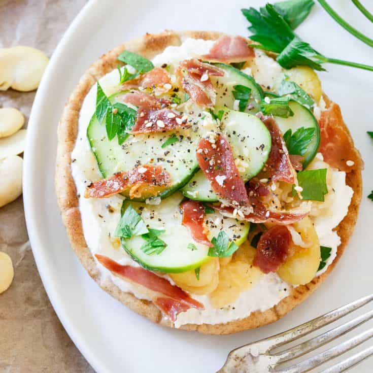 Ricotta Fava Bean Grilled Pita Bites