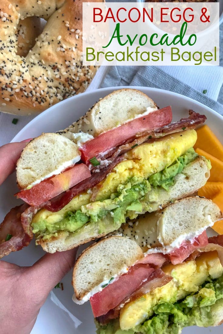 Bacon Egg And Avocado Breakfast Bagel With Peanut Butter On Top