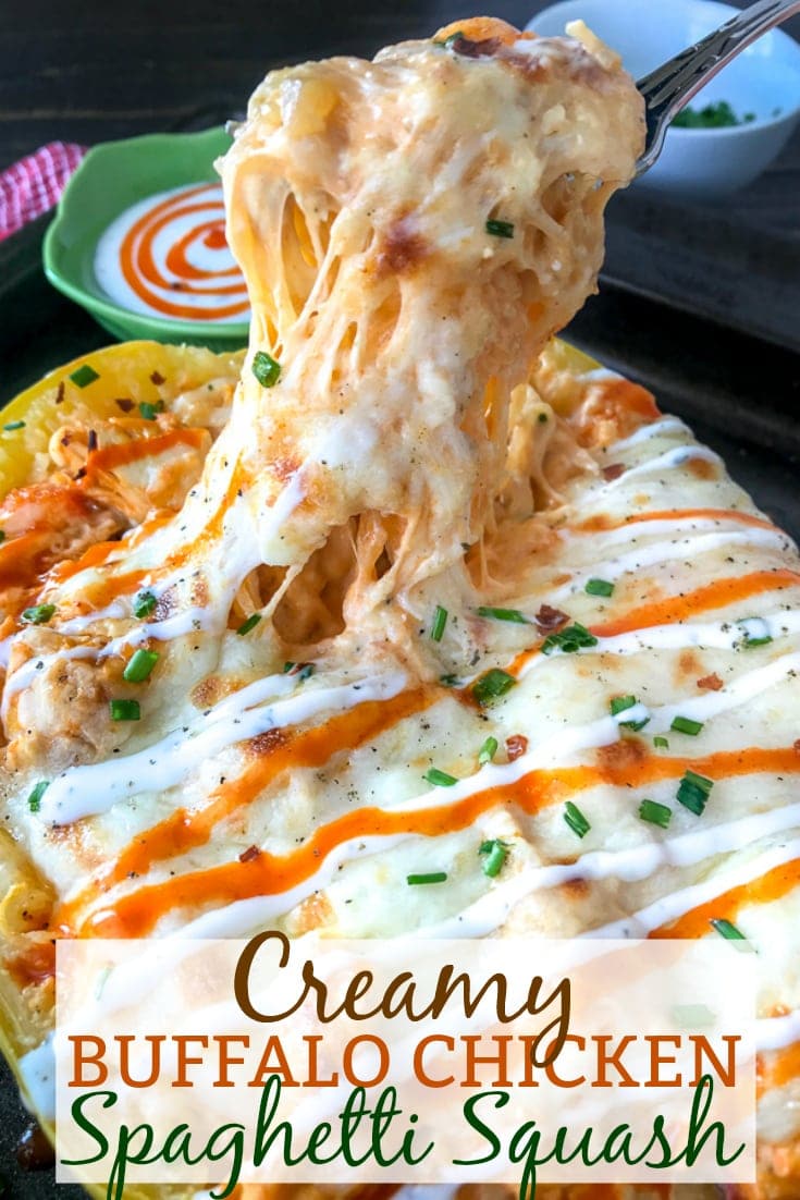 Creamy Buffalo Chicken Spaghetti Squash With Peanut Butter On Top